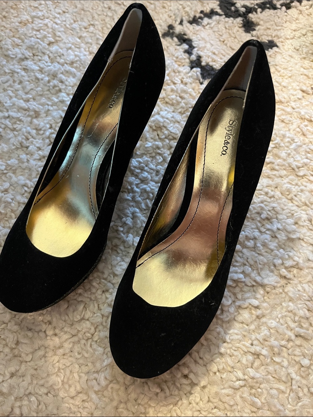 Style & Co. Black Suede Round-Toe Heels with Gold Insole